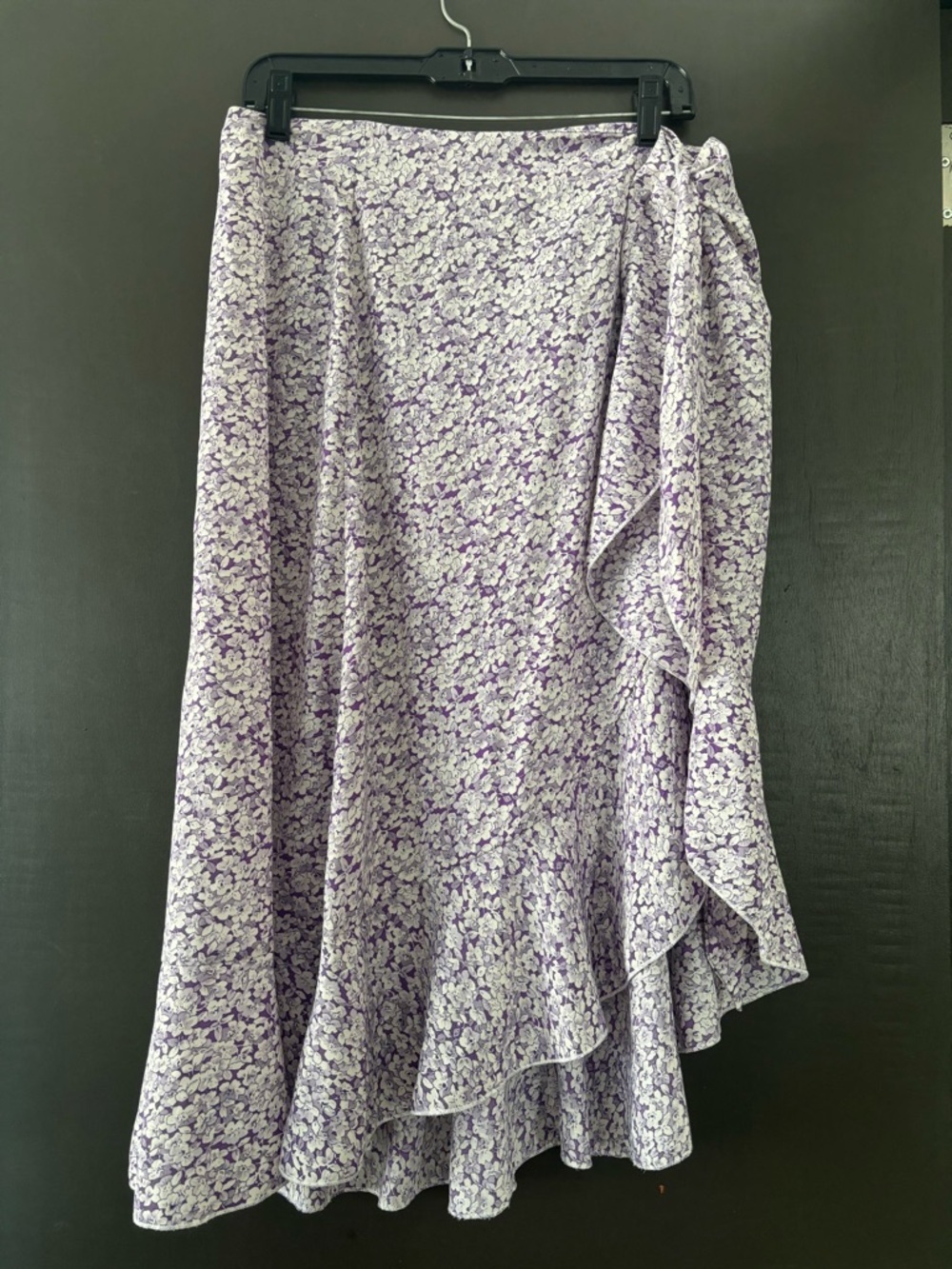 SHEIN Lavender Ditsy Floral Ruffle Wrap Midi Skirt - Size S - Picture 3 of 4